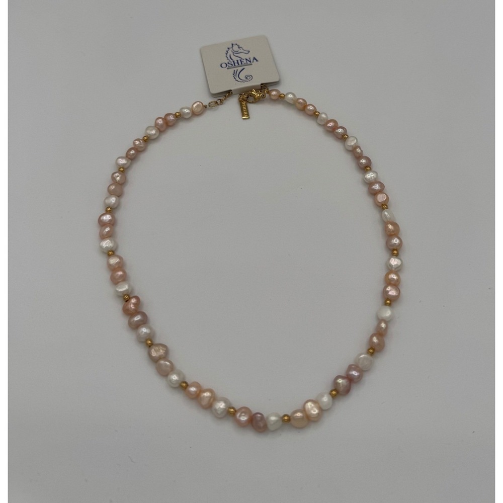 Oshena Coralie Freshwater Pearl Necklace Women Pink White Baroque Bead MSRP $170 - Picture 3 of 4
